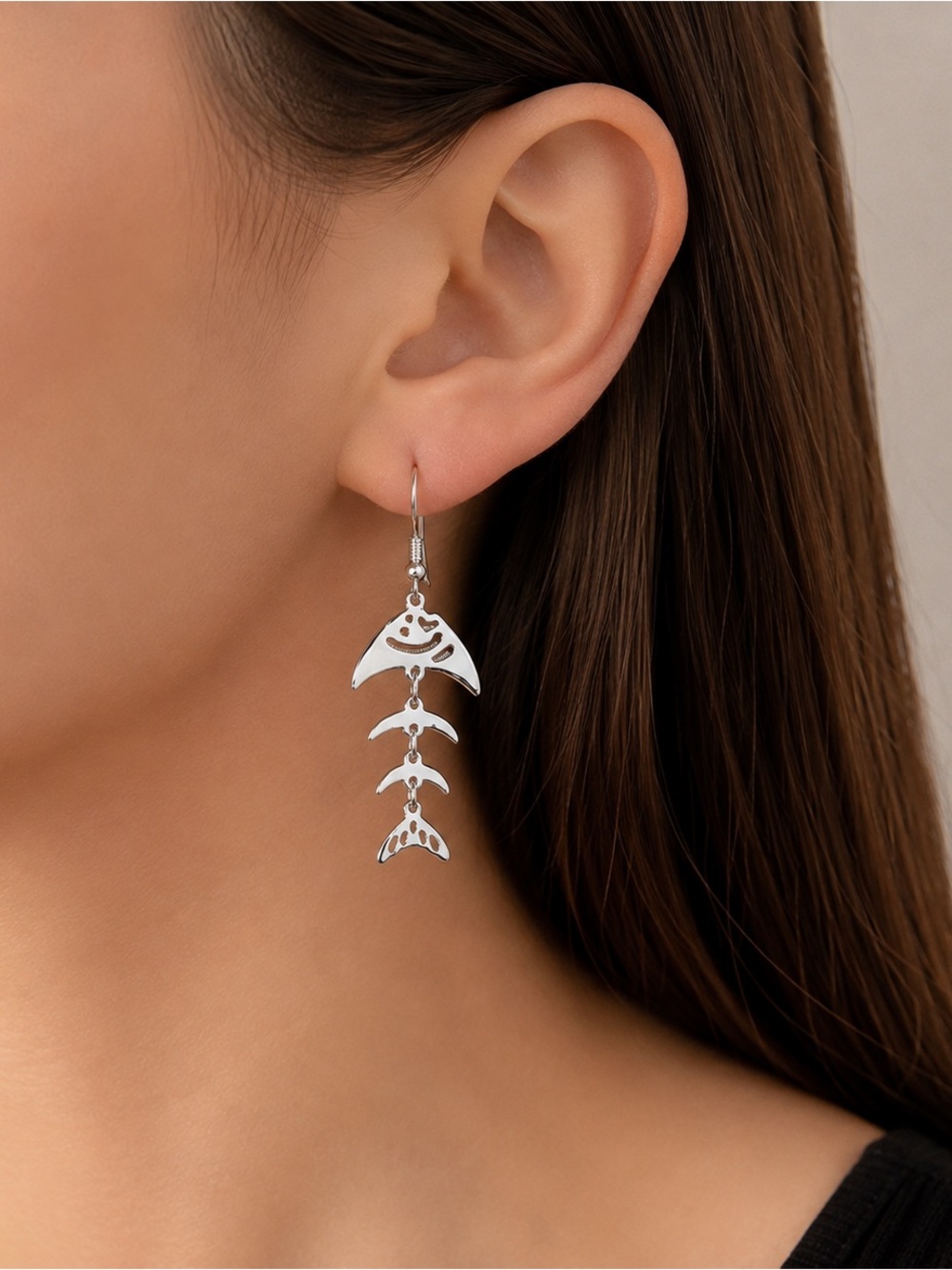 Italian Luxury Jewelry 925 Sterling Silver Manta Ray Fish Tail Dangle Earrings